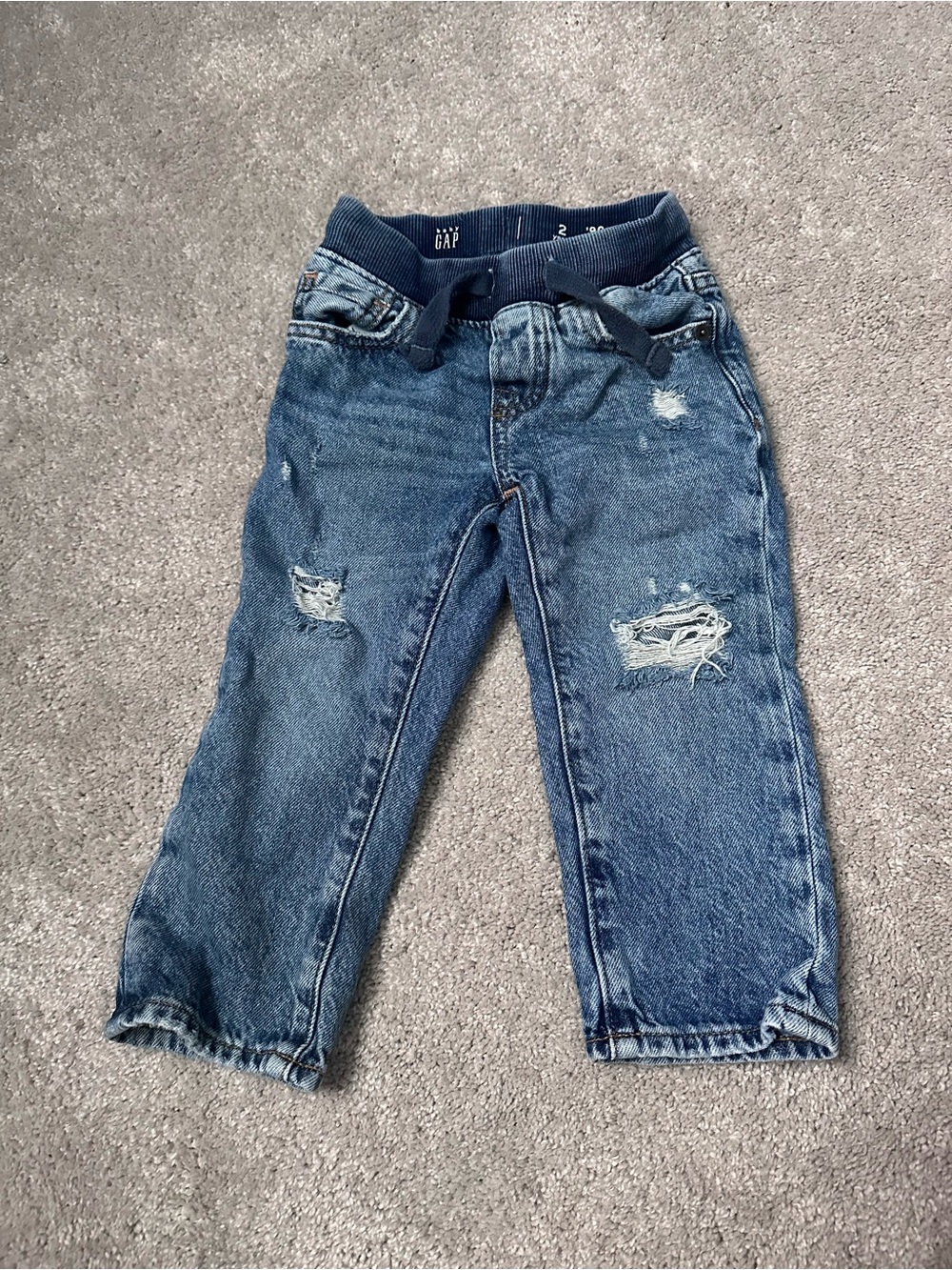 GAP Boys Navy-Trim Distressed Denim Jeans